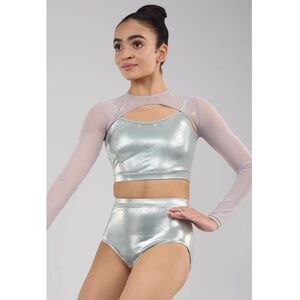 Weissman Elite | Out 2-Piece Metallic Silver Dance Costume, Size XSA